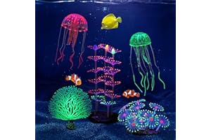 Lpraer 5 Packs Glow Aquarium Decorations Branch Coral Tree Glowing Jellyfish Simulation Glow Plant Glowing Effect Silicone for Fish Tank Decorations