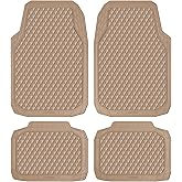 CAR PASS Beige Rubber Car Mats, All-Weather Floor Mats Full Set Durable Anti-Slip 3D Rhombus Waterproof Automotive Pad Trim to Fit Liner Universal Fit for Sedan SUV Truck Van, 4 Pcs All Beige Rubber