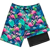 OlyPegic Boys Swim Trunks with Boxer Brief Liner Compression Boy Bathing Suit Quick Dry Beach Swimsuit Toddler Swim Shorts