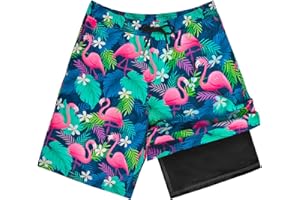 OlyPegic Boys Swim Trunks with Boxer Brief Liner Compression Boy Bathing Suit Quick Dry Beach Swimsuit Toddler Swim Shorts