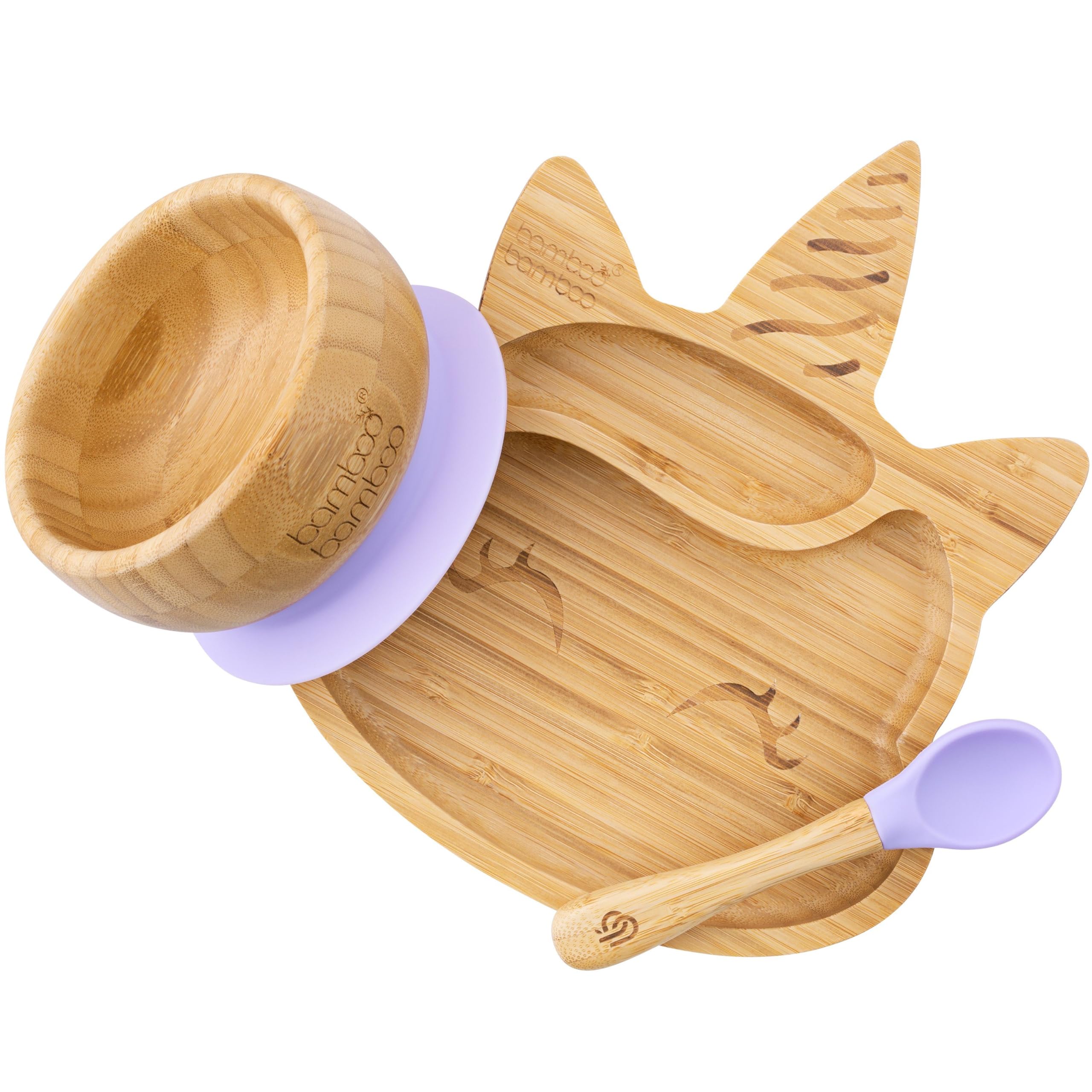 Bamboo Unicorn Suction Plate & Bowl Set with Spoon for Toddlers 6+ Months (Lilac) โ image 1