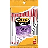 BIC Cristal Xtra Smooth Ballpoint Pen, Medium Point (1.0mm), Red, 10-Count