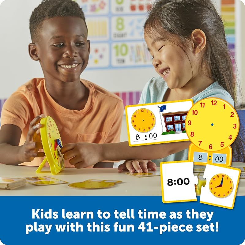 Set attività Sull’Ora – Gioco Educativo con 41 Pezzi per Bambini 5+, Impara a Leggere l’Orologio Analogico e Digitale con Carte e Orologi Didattici