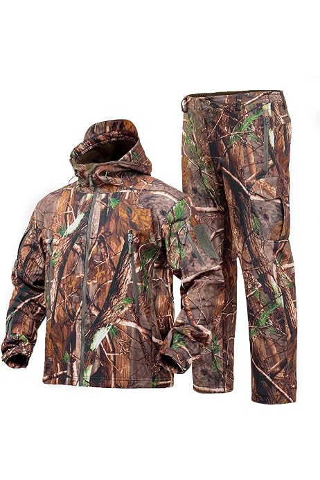 GUGULUZA Fleece Lined Hunting Jacket - Water Resistant, Blaze Orange Camo, Winter Warm Parka (Medium-Large)