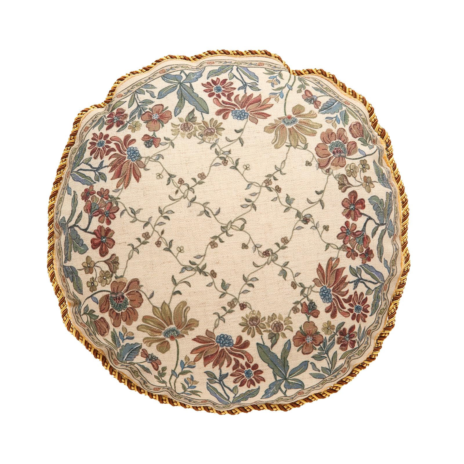 Photo 1 of patdrea Designer Throw Pillow Covers,Round Euro Vintage Light Brown Linen with Floral Pattern Pillow Cover,Decorative Pillowcases Cushion for Bed Living Room Outdoor Car,Diameter 16"