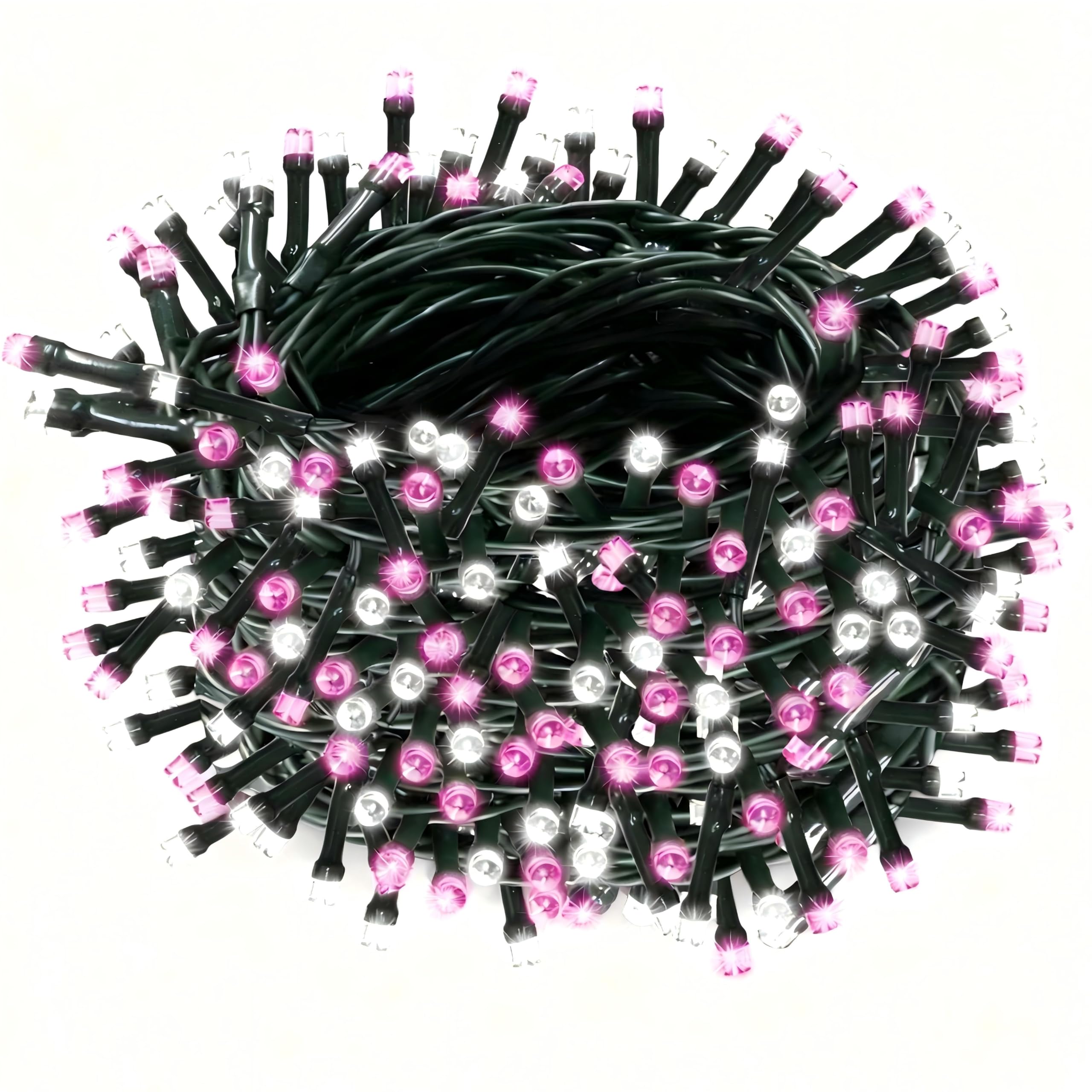 WISD Christmas Tree Lights - 400 LED 23M Dimmable Xmas Fairy Lights on Green Cable with 12 Modes, Timer and Memory - Plug in String Light for Indoor Outdoor Garden Bedroom Party Decor (Pink + White)