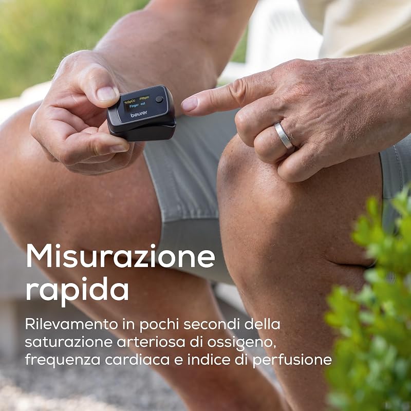 PO 45 Saturimetro da dito Professionale Certificato, Monitoraggio della Saturazione di Ossigeno, Frequenza Cardiaca, Indice di Perfusione, Pulsossimetro con Spegnimento Automatico