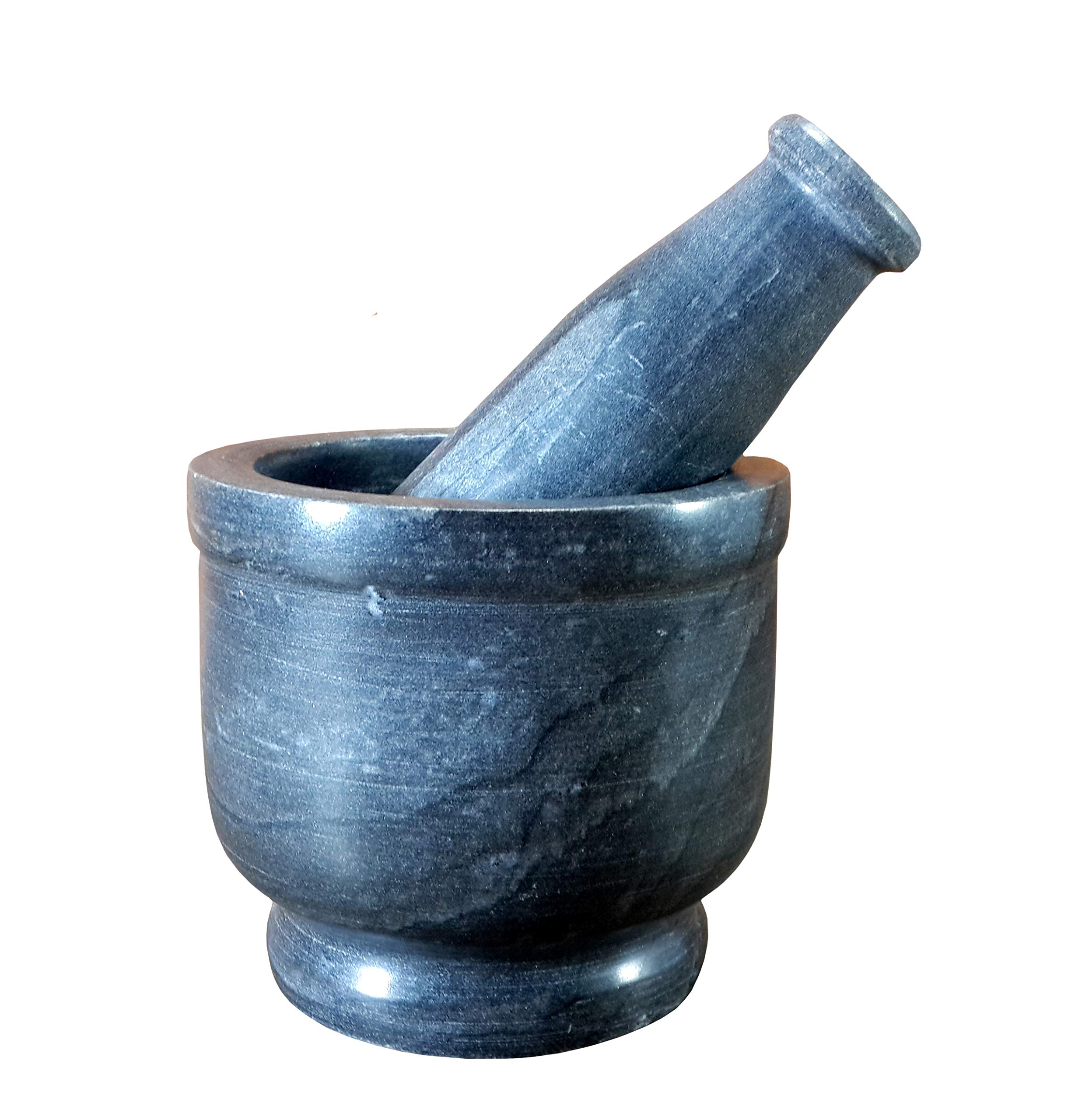 KLEO - 4" Diameter Natural Stone Mortar and Pestle Set as Spice Grinder, Medicine Masher - Okhli And Musal (Black Deep)