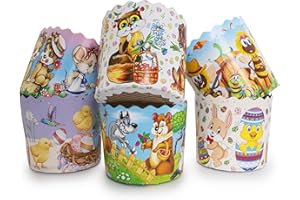 LOVARE 12pcs Multicolor Disposable Paper Round Easter Baking Molds - H 3.54”x3.54” W (9cm x9cm) - Kulich Mold - Panettone Pap