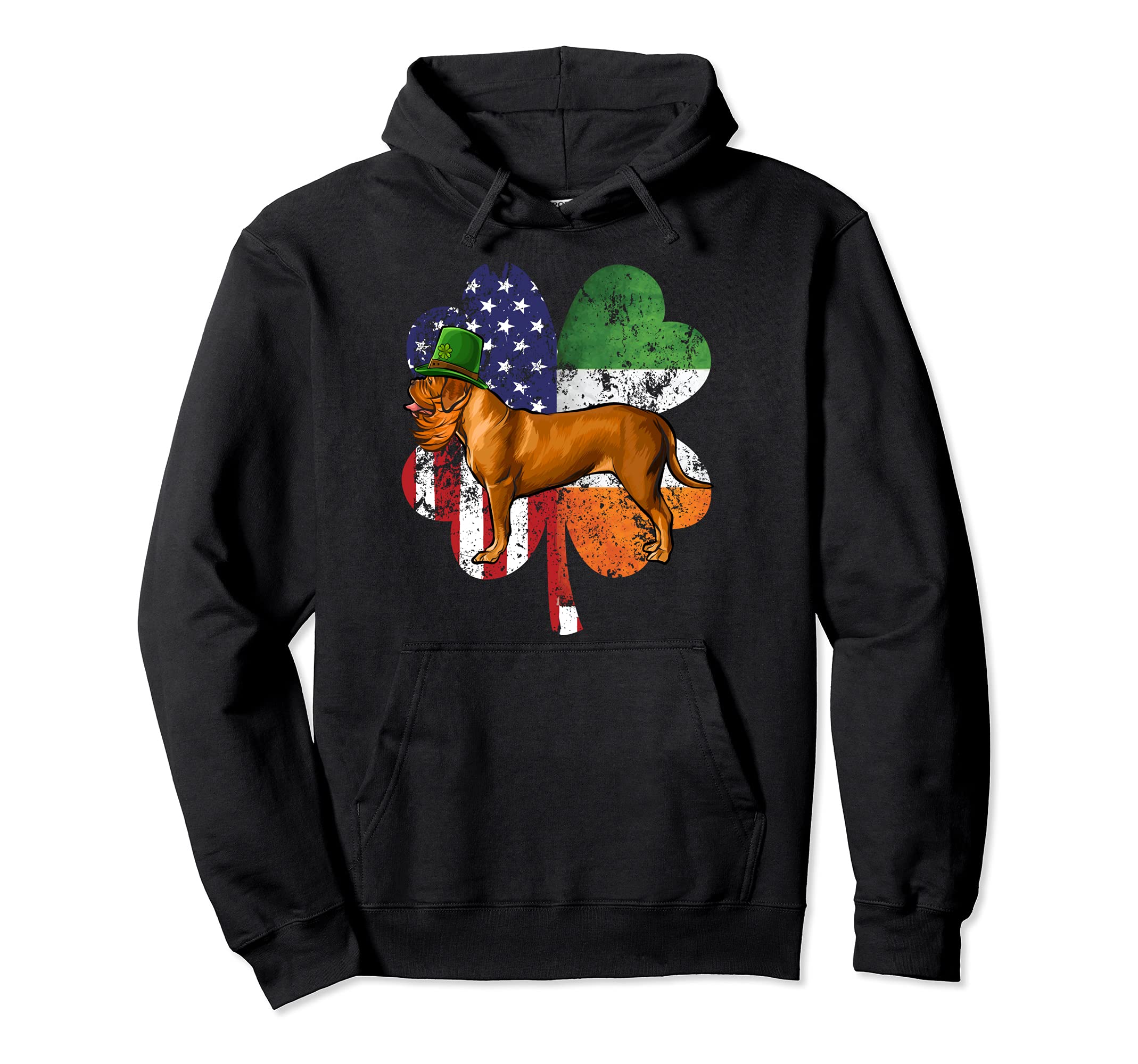 St Patricks Day Irish American Flag Dogues de Bordeaux Dog Pullover Hoodie