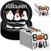 100Count Halloween Oval Paper Plates and Napkins Sets | 10