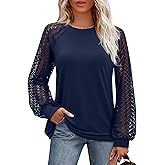 Uhiger Womens Long Sleeve Tops Fashion Cute Lace Blouses Business Casual Crew Neck Shirts 2025 Trendy Work Outfits