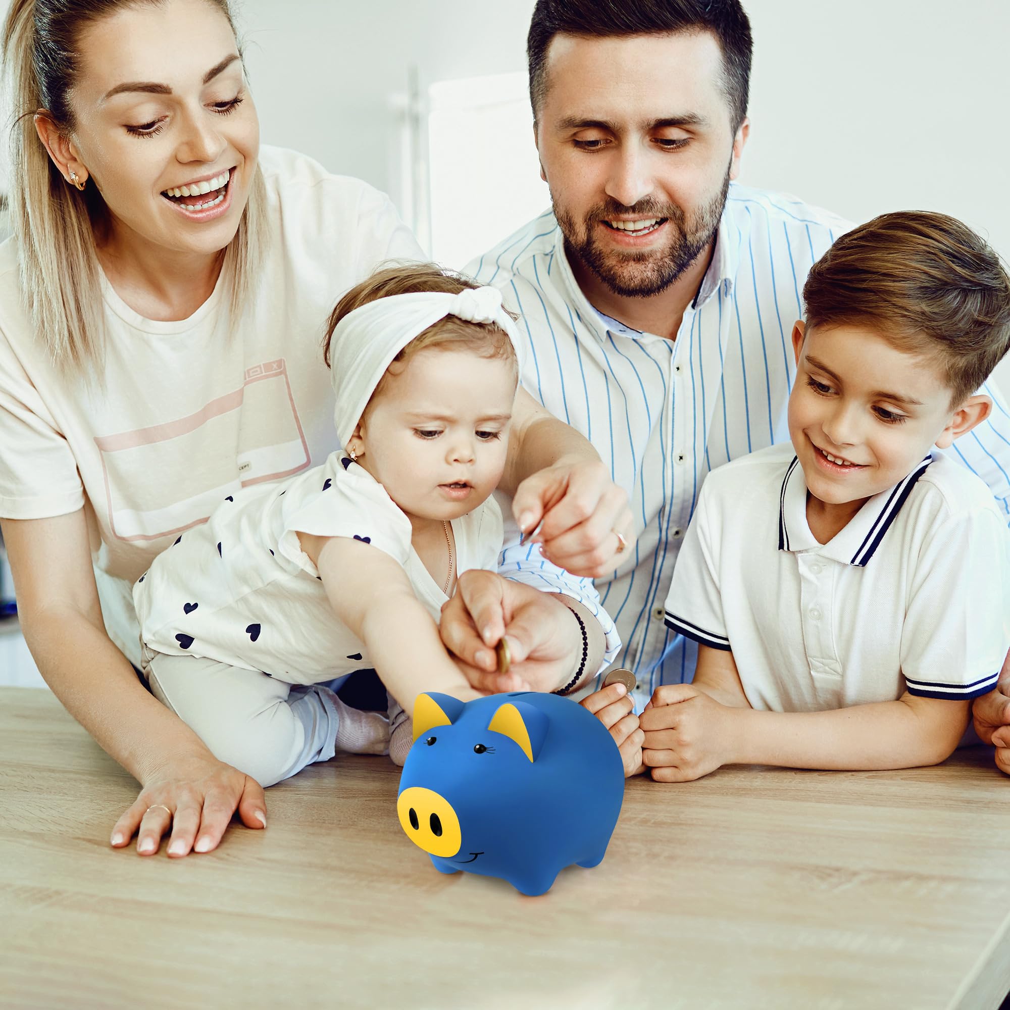Glow in The Dark Magic Piggy Bank for Toddlers - Unbreakable Plastic Money Bank with Pig Shape for Kids & Adults - Cute Coin Savings Jar for Boys & Girls - Dark Blue