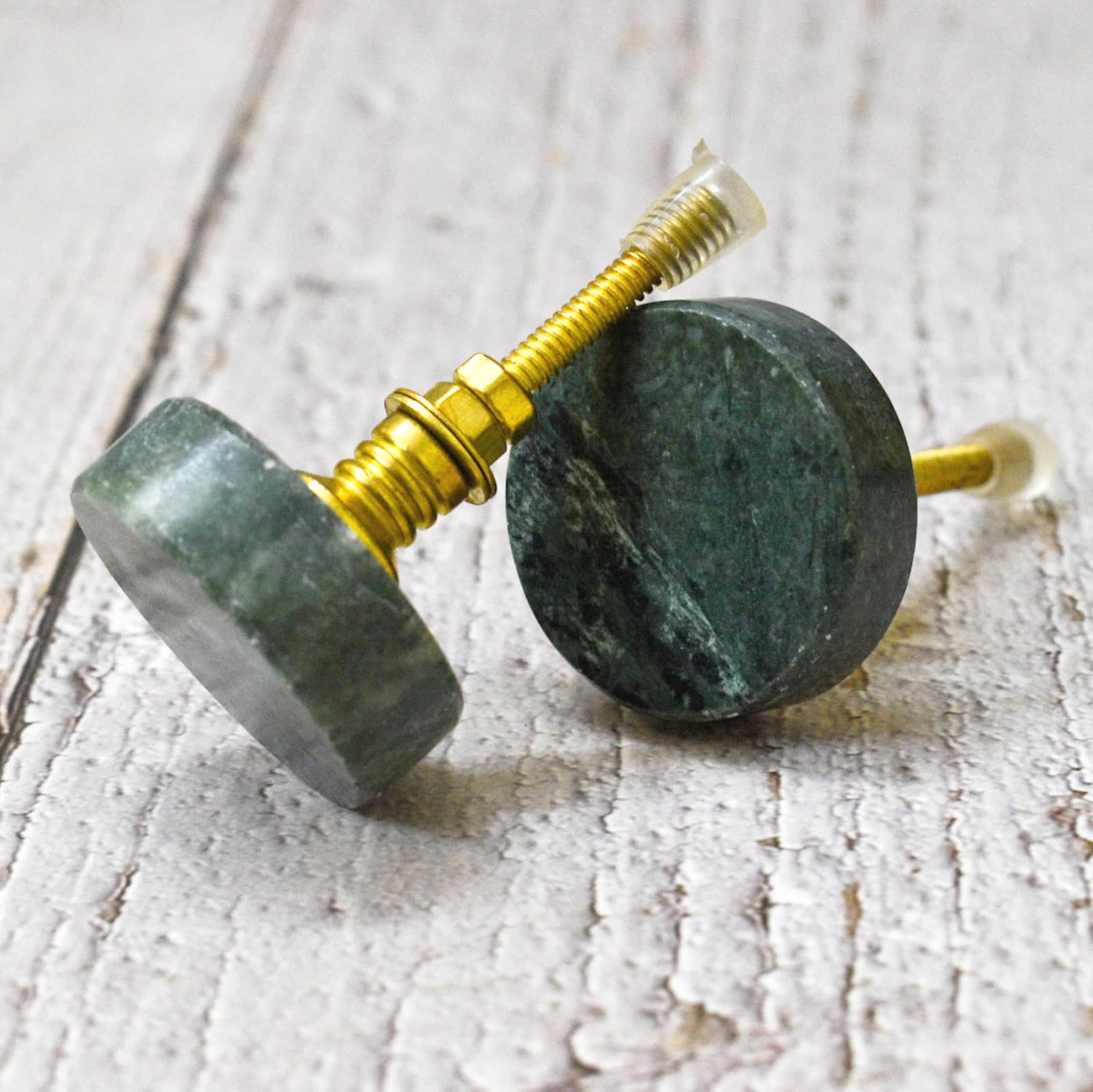 ARTISNO Round Green Marble Brass Knob | Drawer & Cabinet Knob Set-6 — image 1