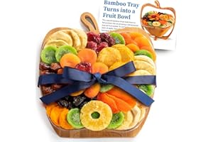 Dried Fruit Favorites on Apple Shape Bamboo Tray, Converts to Bowl for Mother's Day, Birthday, Thank You, Corporate Gifts by Blue Bow Gourmet