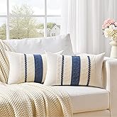 Fancy Homi Set of 2 Dusty Blue Vintage Lumbar Decorative Throw Pillow Covers 12x20 Inch for Couch Bed Sofa Chair Bedroom, Rustic Retro Square Cushion Case, Modern Farmhouse Boho Living Room Decor