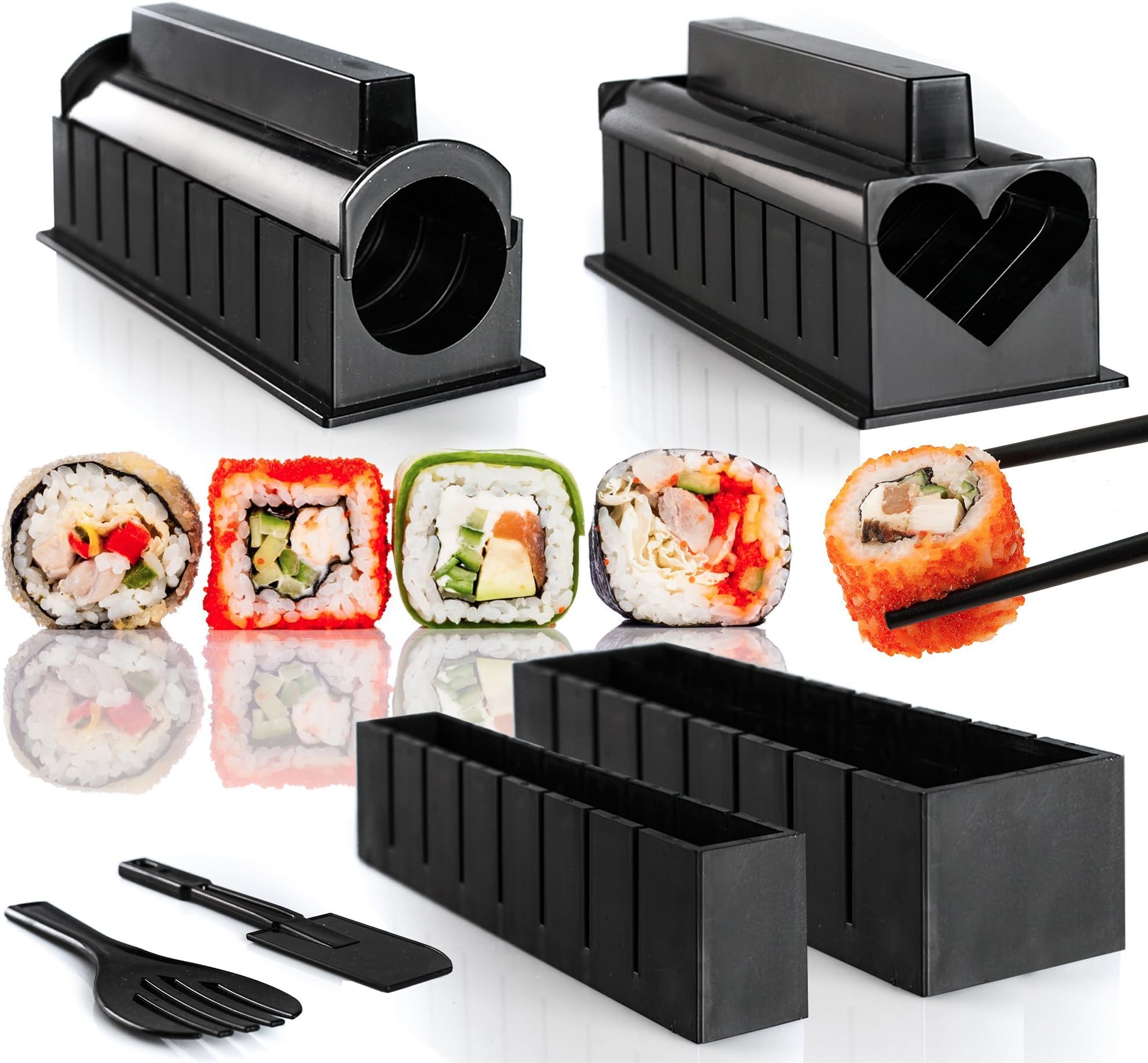Sushi Making Kit with 6 Cute Shapes, Your First Sushi Step-By-Step Instructions Included, Sushi Maker Used in Restaurants, Rice Mold Set for Beginners