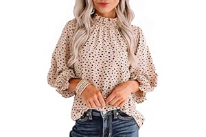 Avanova Women Polka Dot Long Sleeve Blouse Shirts Work Mock Neck Ruffle Top