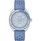 Bulova Oceanographer Snorkel Amazon Exclusive Ceramic Case and White Perforated Rubber Strap Watch, Day Date 100M WR