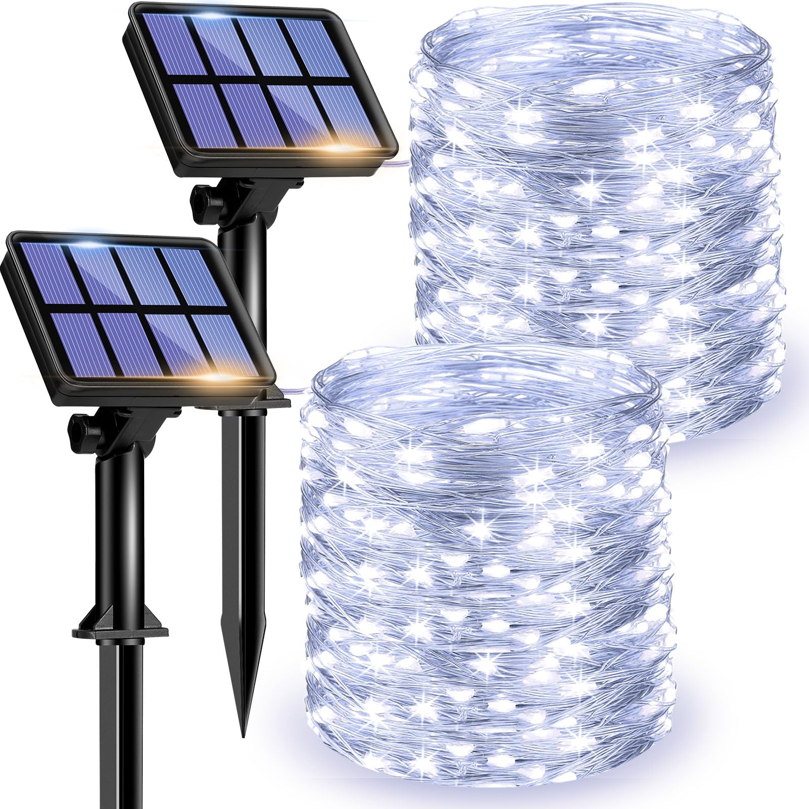 litogo 2Pack Solar Garden Lights, 12m 120 LED Solar Fairy Lights Outdoor, 8 Modes Solar Powered Fairy Lights,Copper Wire Solar Lights for Patio Yard Trees BBQ Party (Cool White)