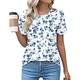Kistore Womens Casual Crew Neck Short Sleeve Pleated Tops Blouses Fashion Clothes 2026