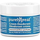 Purelygreat Cream Deodorant, Aluminum-Free, Long Lasting Odor Control, Vegan, Cruelty-Free Natural Deodorant for Women & Men, Contains No Chemicals, Parabens, or BPA, Unscented, 1.76oz