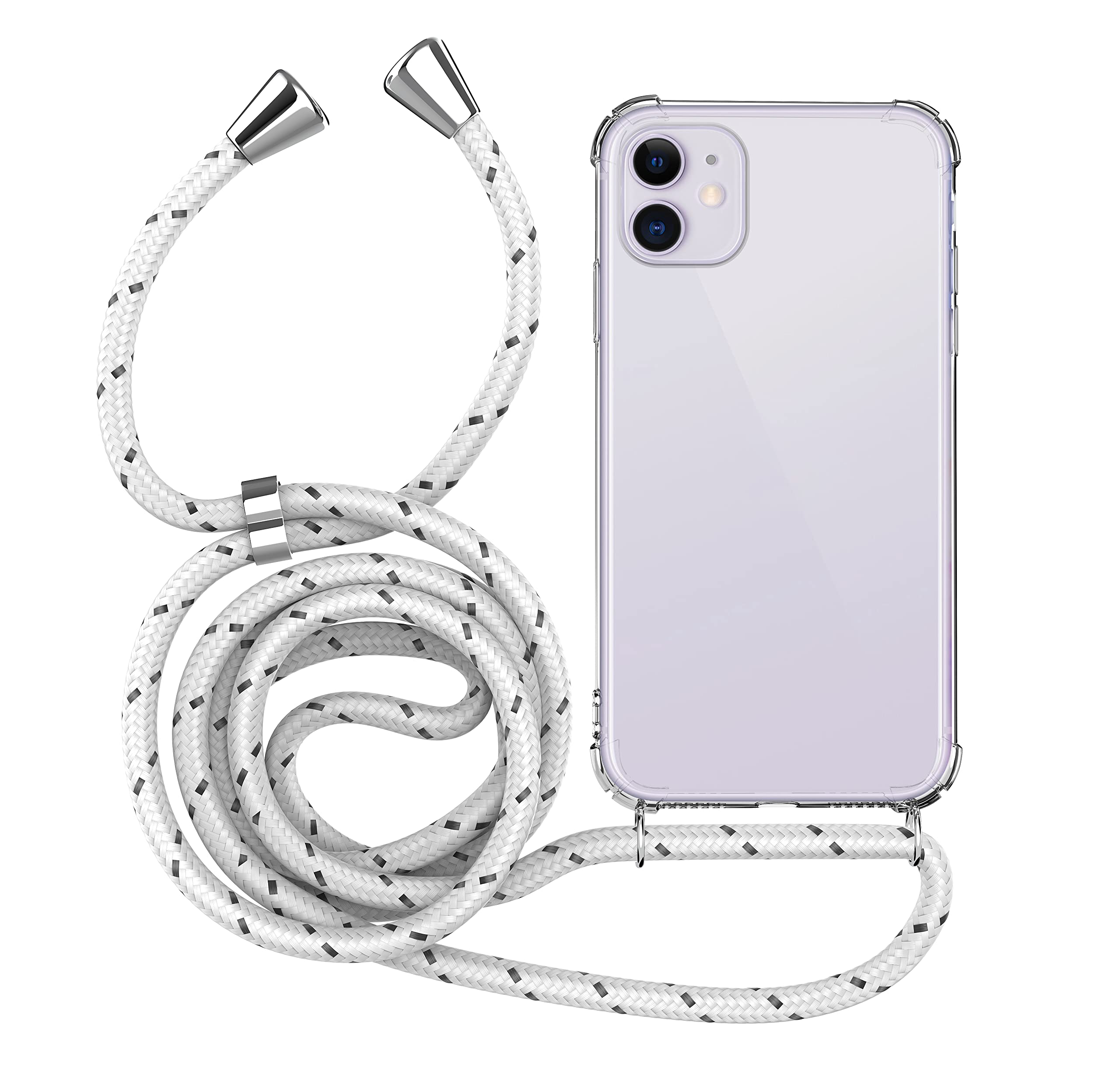 MyGadget Strap Case for Apple iPhone 11 - Crossbody Phone Cover - TPU Silicone Case with Neck Holder - Cord Lanyard Carrier with Rope in White
