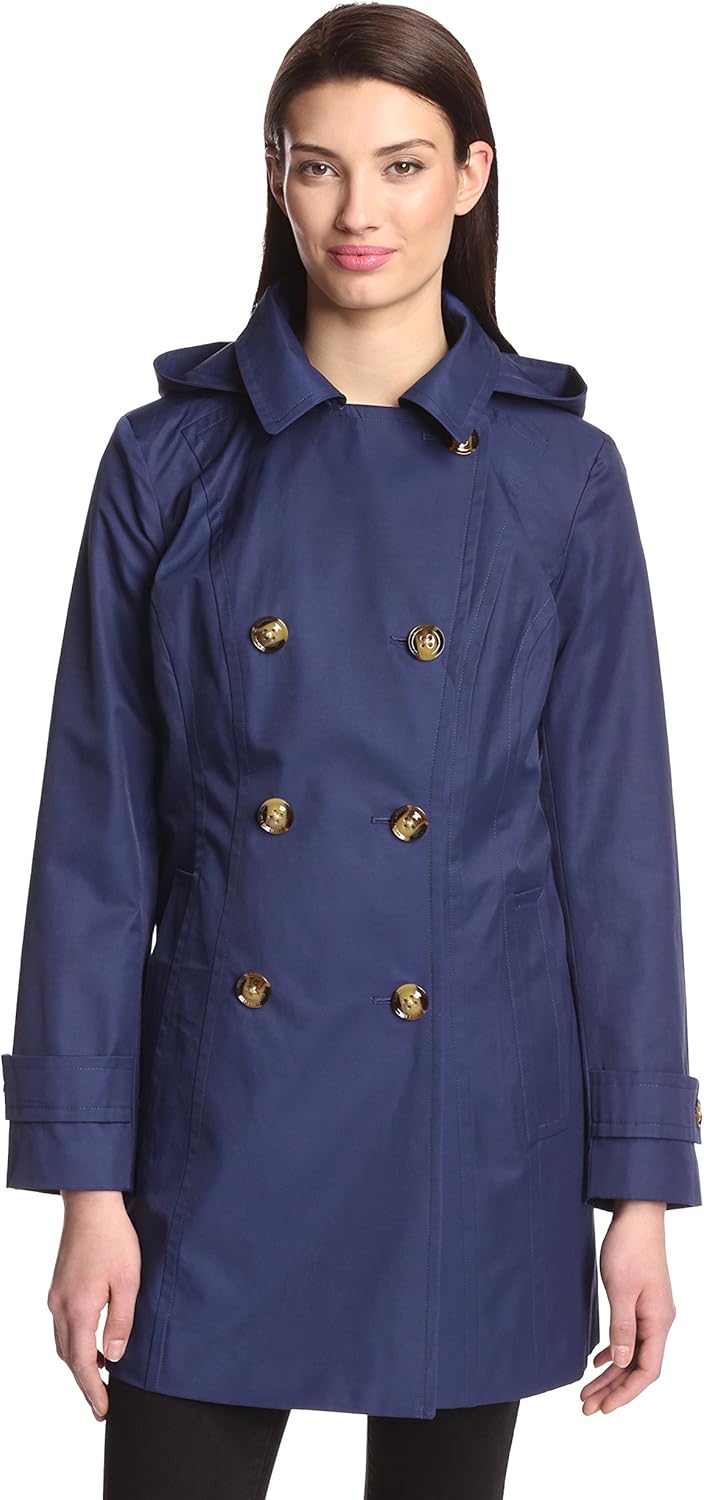 Anne Klein Women's Double Breasted Trench Coat, Marine