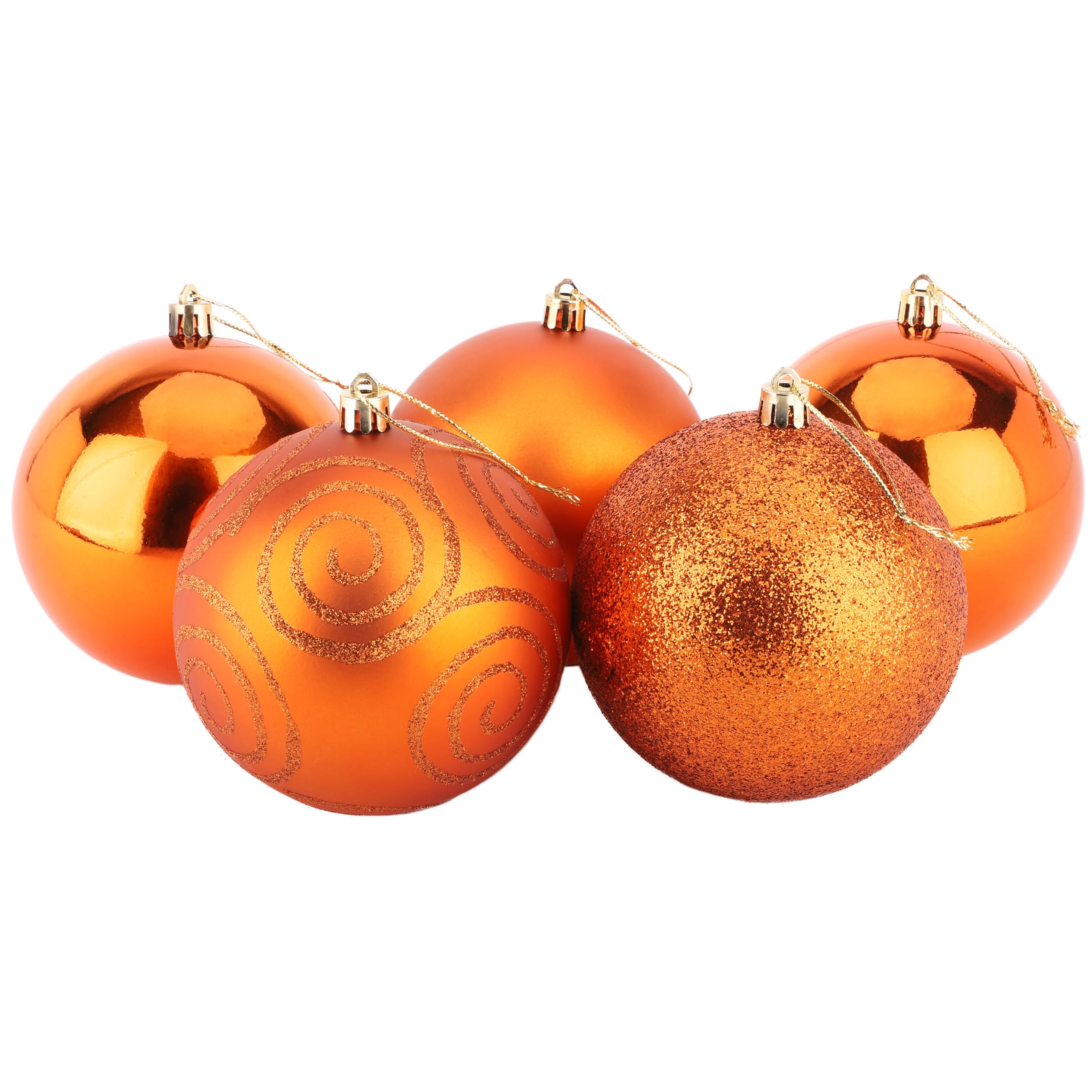 Christmas Concepts® Pack of 5-100mm (4") Large Baubles - Shiny, Matte & Glitter Design - Christmas Decorations (Copper) — image 1