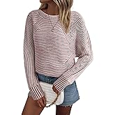 EVALESS Striped Sweaters for Women Boat Neck Batwing Sleeve Oversized Pullover Sweater Tops Womens Fall Clothes Outfits