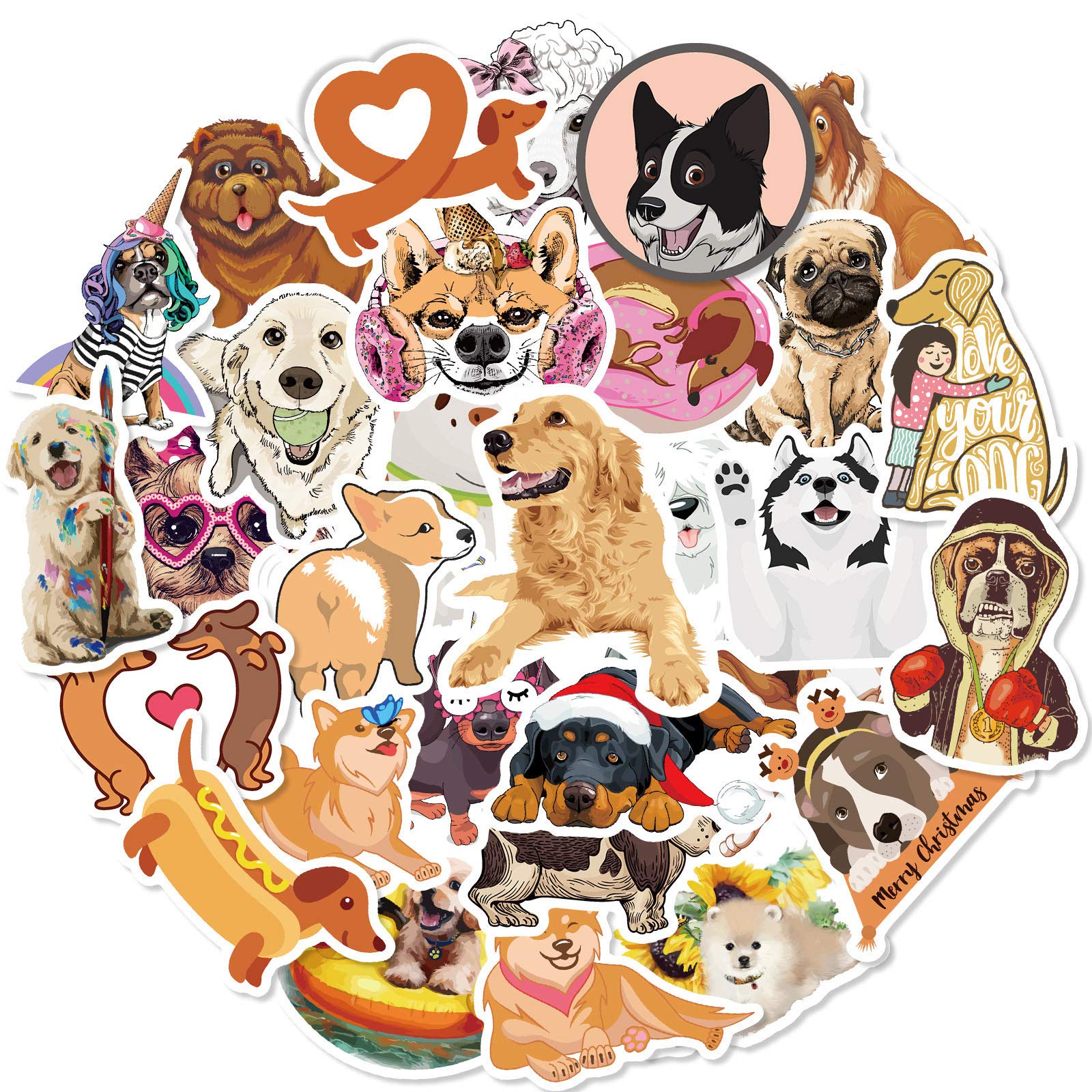 SJUNJIE 80 Pcs Cute Dog Sticker Pack Cartoon Animal Graffiti Stickers for Notebook Journal Album Calendars Water Bottles Laptop Skateboard Scrapbooking Card Making