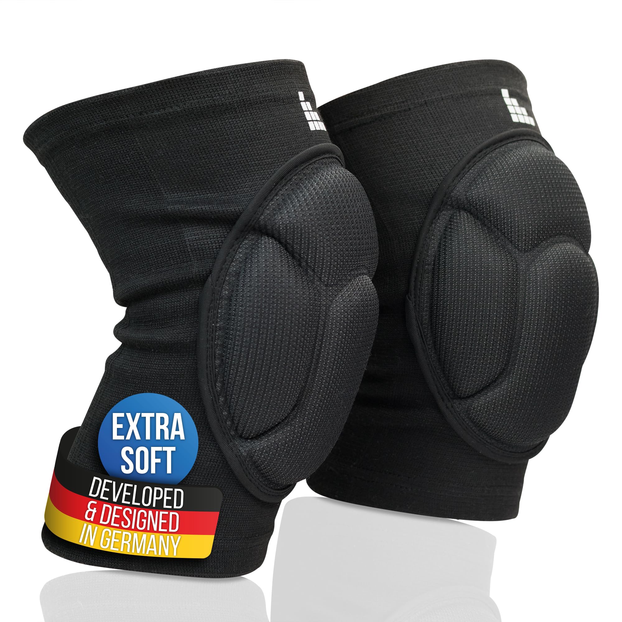 LAUTER SCHUTZ ® Premium knee pads with 3-zone foam cushion technology made of breathable fabric for volleyball, handball, dancing, mountain biking & more (3-Zone, Black, M)