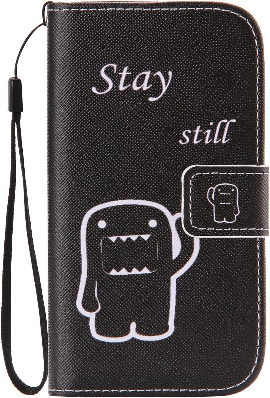 Samsung Galaxy S4 Case, Galaxy S4 I9500 Flip Cover, ISAKEN Luxury Elegant Printing Drawing Design Pattern Case Magnetic Flip Protective Cover Executive Wallet Bool Style PU Leather Cover with Credit Card Holder slots for Galaxy S4 - black cartoon