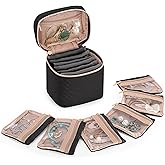 Teamoy Mini Jewelry Organizer with 6 Small Jewelry Bags, Travel Jewelry Storage Box for Necklaces, Rings, Earrings, Bracelets, Quilted Black