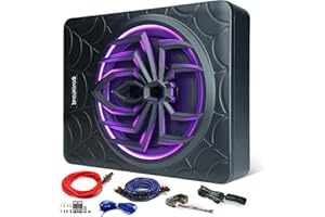 Seventour 10" 1000W Slim Under Seat Powered Car Subwoofer Enclosed, Car/Truck Audio Sub Built in Amplifier Package amp Combo,with LED Light (Subwoofer + Mounting Wire Kit)
