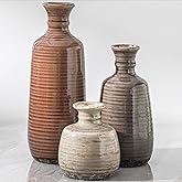 Ceramic Vases Set of 3, Neutral Rustic Farmhouse Vases Home Decor Decorative Flower Vase Modern Boho Pampass Vase for Table Mantel Entryway Shelf Living Room Kitchen Bathroom - Brown