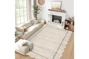 Garvee 5x7 Area Rugs for Living Room Scalloped Border Area Rug Washable Rug Stain Resistant Non Shedding Floor Cover Soft Tou