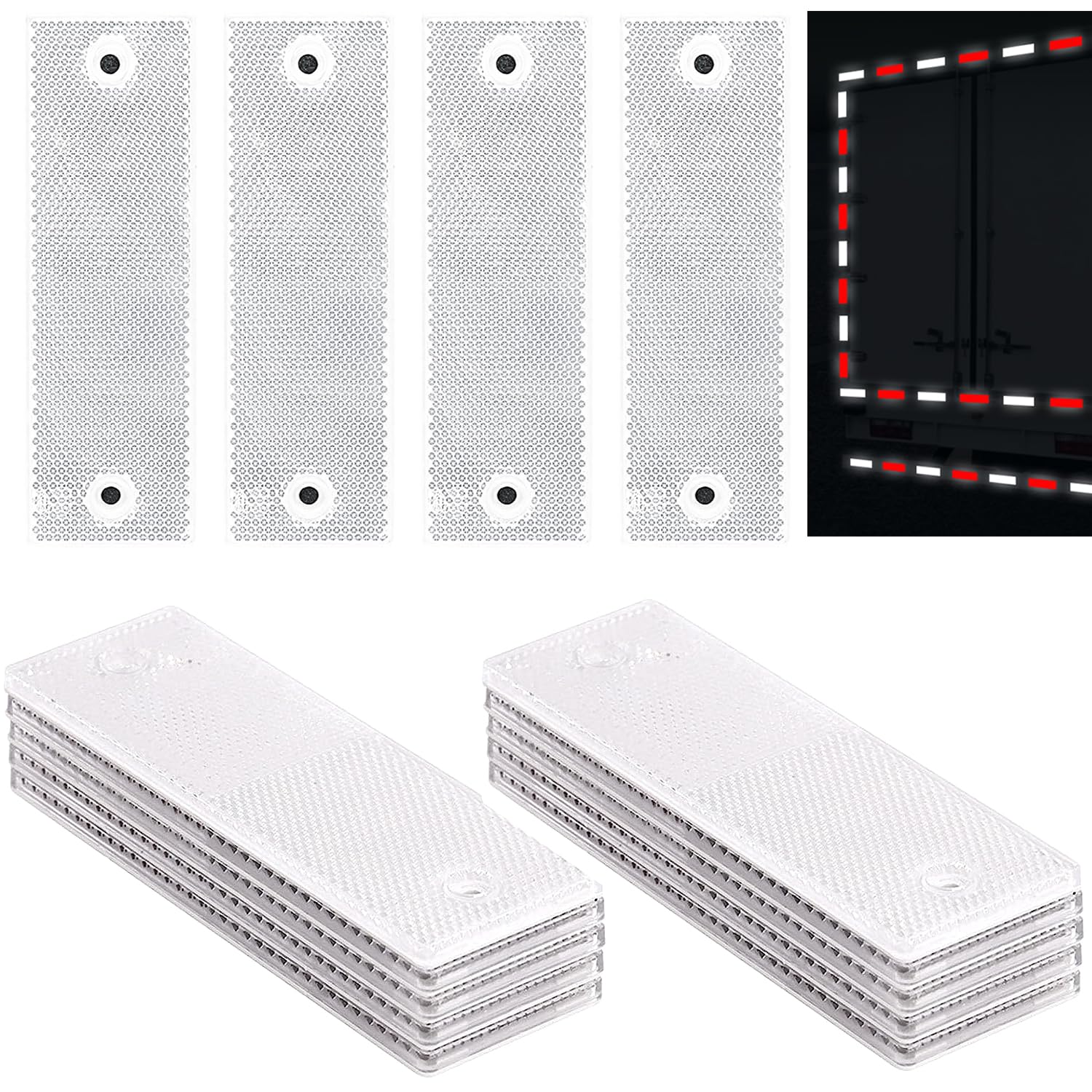 Photo 1 of smseace 15Pack White Safety Reflectors Self Adhesive Trailer Reflectors?Car Reflector?Reflectors for Driveway Used for Truck,RVs,Motorcycle,Cars,Bus Safety Reflectors
