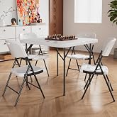 VECELO Folding Card Table Square and Chairs Set, Collapsible Legs & Portable for Indoor/Outdoor, Picnic, 5 Piece, White