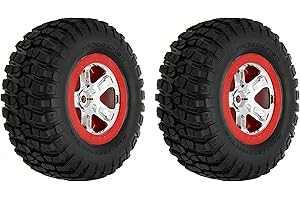 Traxxas 5867 BF Goodrich Mud-Terrain T/A KM2 Tires Pre-Glued on Chrome, Red Beadlock-Style wheels (pair)