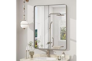 CHARMOR 22x30 Inch Silver Bathroom Mirror, Brushed Metal Framed Vanity Mirror for Wall, Rounded Corner Rectangle Mirror, Anti- Rust (Horizontal/Vertical)