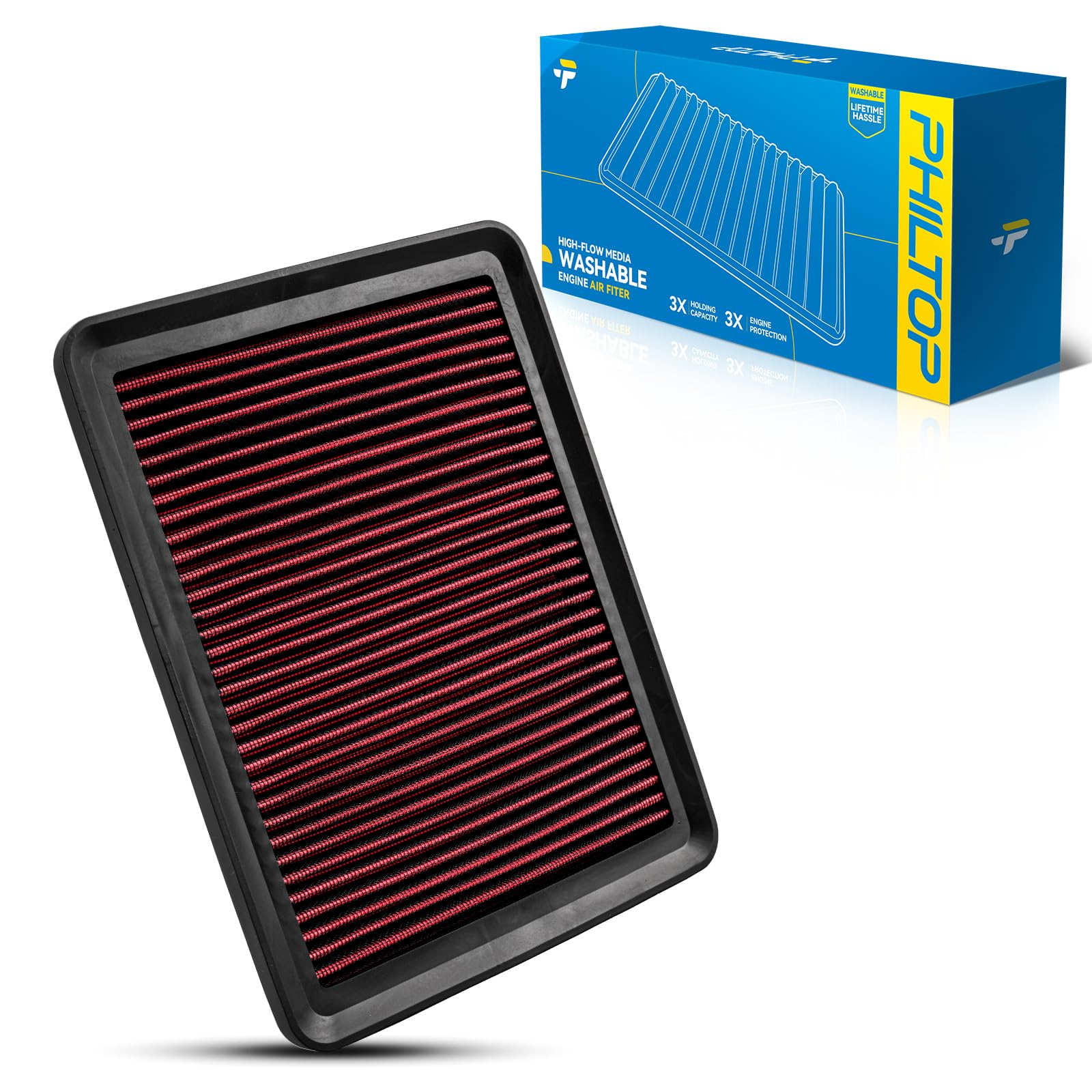 Photo 1 of PHILTOP Engine Air Filter, Increase Power: High Performance, Premium, Washable, Replacement Car Air Filter for CA10468,2008-2012 Accord, 2009-2014 TL, 2012-2015 Crosstour