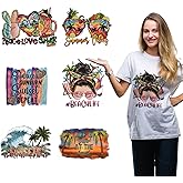 Redvigh 6Pcs Iron on Transfer Decals, Summer Beach Theme Iron on Transfers Fashion Heat Transfer Stickers for T Shirts Cloth Bag Pillow