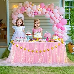 Shillance 9ft Pink Tulle Table Skirt for Rectangle
