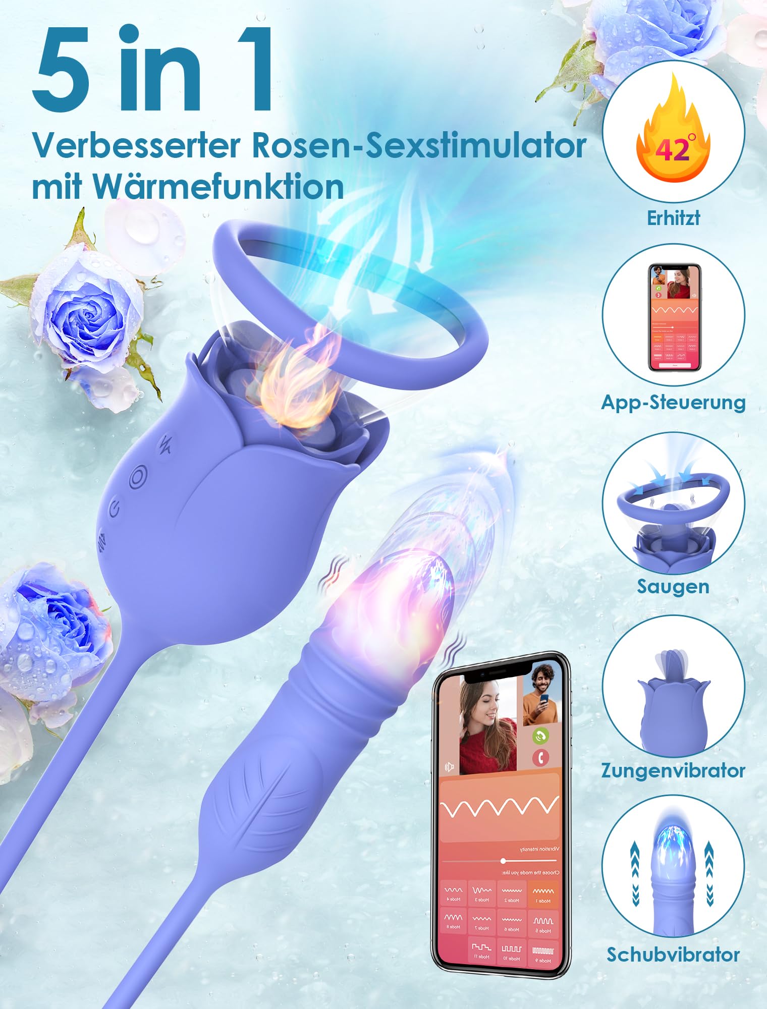 5-in-1 Vibration für Frauen mit APP, 8 Stoß 10 Vibrationsmodi 2 Saugmodi, 2 Heizfunktion, Sex Spielzeug für die Frau Klitoris G-Punkt, Sexspielzeug Dildos Sex Toys Vibratorensets für Frauen Vibrator