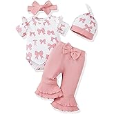 Renotemy Newborn Baby Girl Clothes Infant Romper Spring Summer Outfits Gifts Bell Bottoms Pant Sets for Girls Preemie-12Month