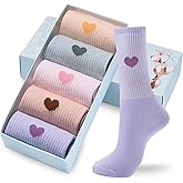 Corlap Women's Cute Cotton Crew Athletic Running Socks - Ankle High, Novelty Fun Heart Design 5-Pairs (Gift Box)