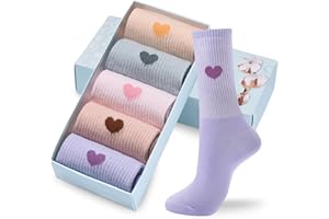 Corlap Women's Cute Cotton Crew Socks - Calf High Dress Socks, Novelty Fun Heart Design 5 Pairs (Gift Box)