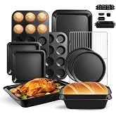 11-Piece Nonstick Baking Pans Set - Professional Grade Carbon Steel Bakeware with Premium Coating- Dishwasher Safe, Stackable, Oven Safe to 450&deg;F (Black)