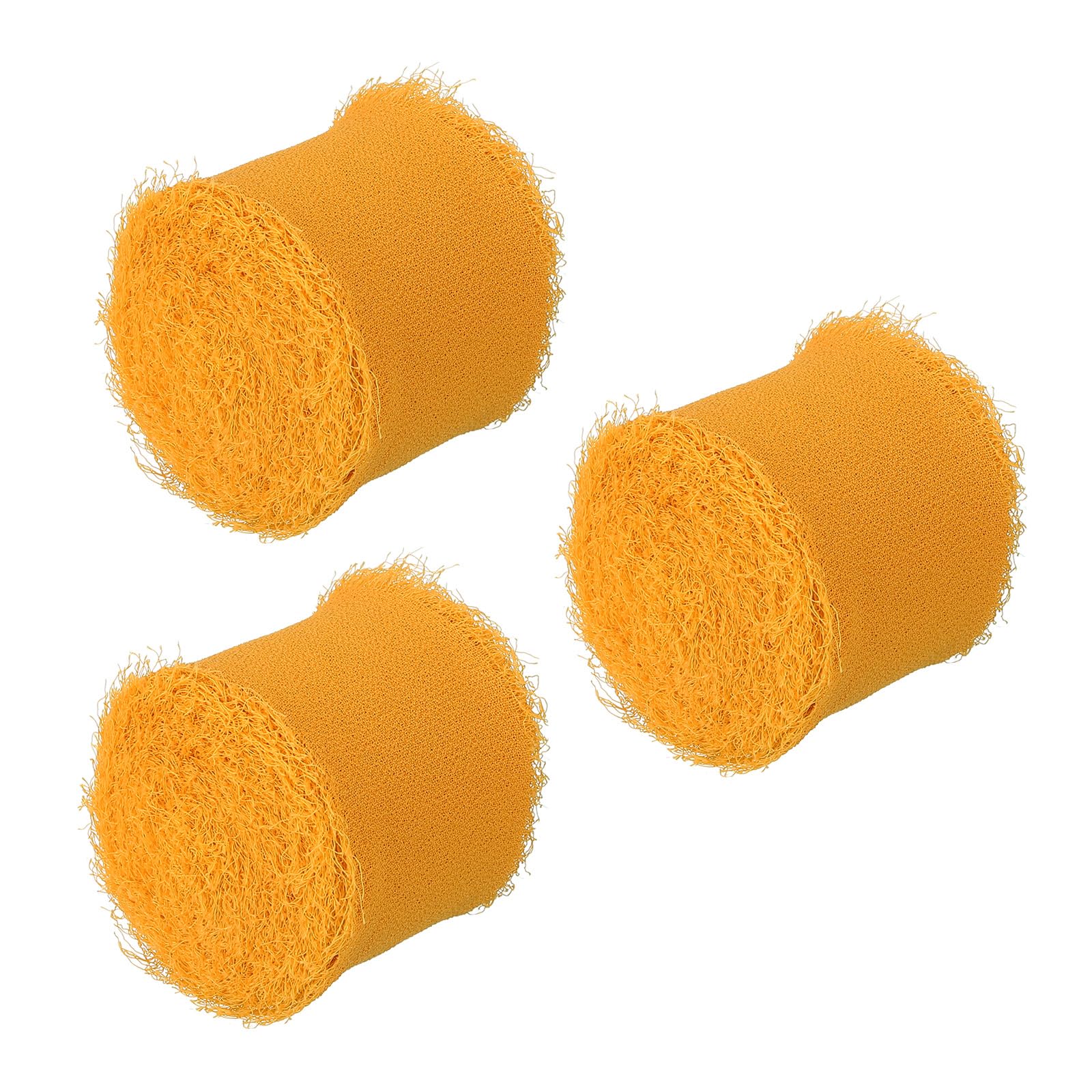 PATIKIL 1.5" x 5 Yard Fringe Chiffon Silk Ribbon, 3 Rolls Handmade Frayed Edges Ribbon Set for Flower Bouquet Wrap Gift Wrapping Wedding Invitations DIY Crafts, Yellow